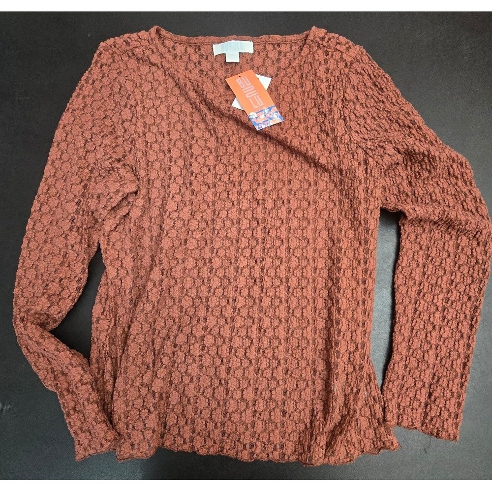 NWT Bunulu Rust Terracotta Textured Knit Long Sleeve Blouse XL